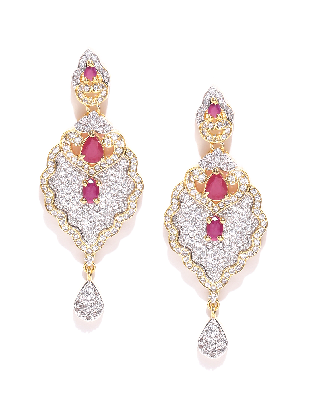 YouBella Silver-Toned  Gold-Toned Classic Drop Earrings